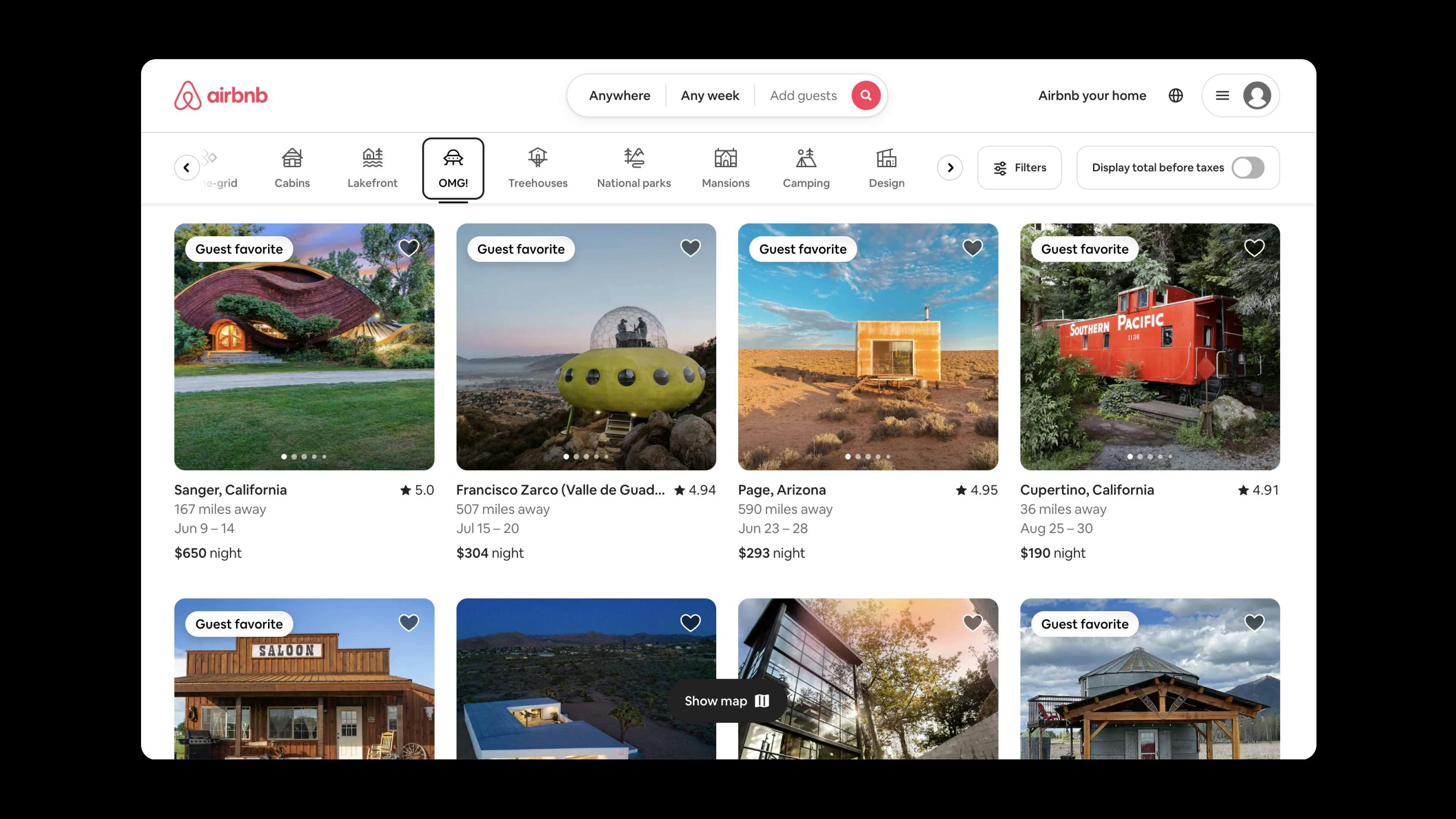 Airbnb Categories screen