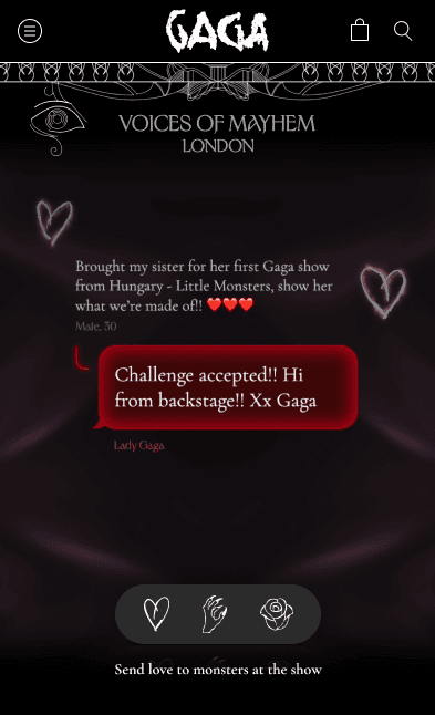 Voices of MAYHEM 3.0 - screenshot of live stream with a reply from Gaga
