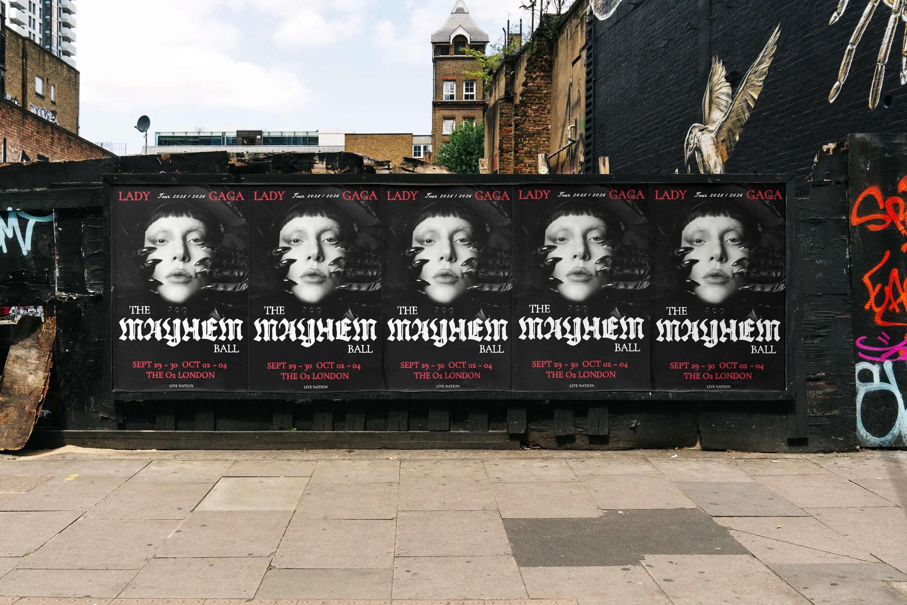 Posters for The MAYHEM Ball on a street