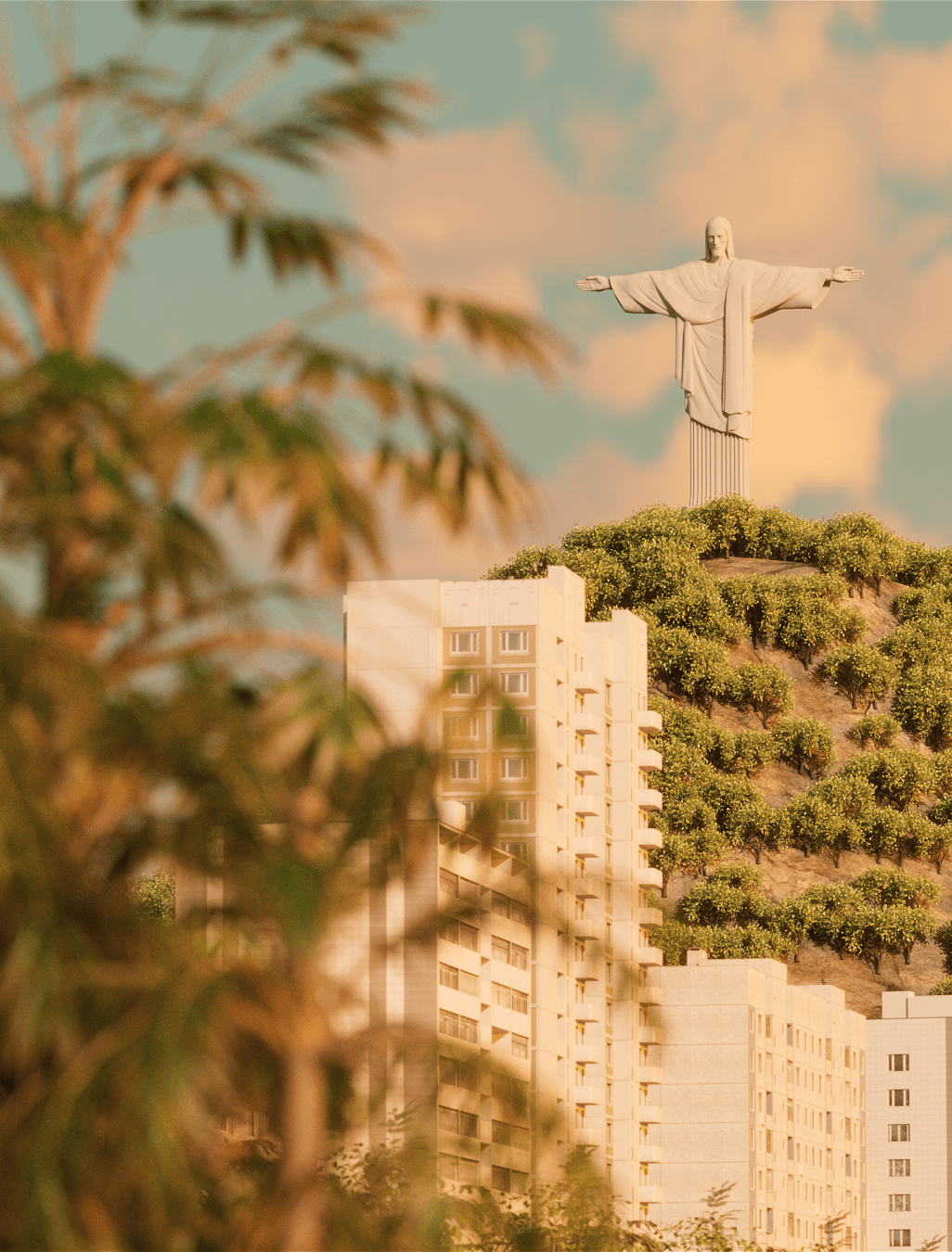 Render of Christ the Redeemer statue in Rio