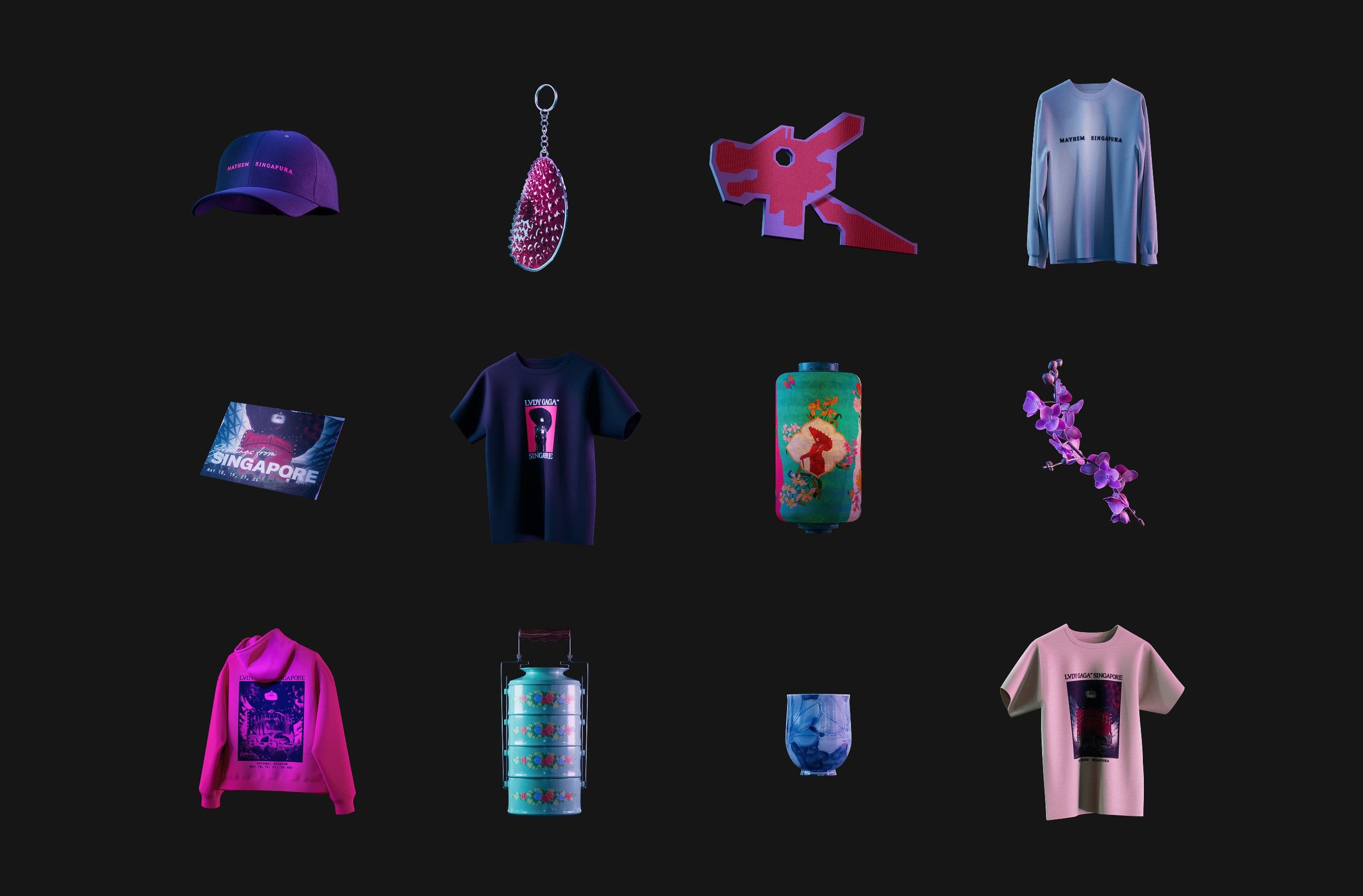 Grid of rendered objects