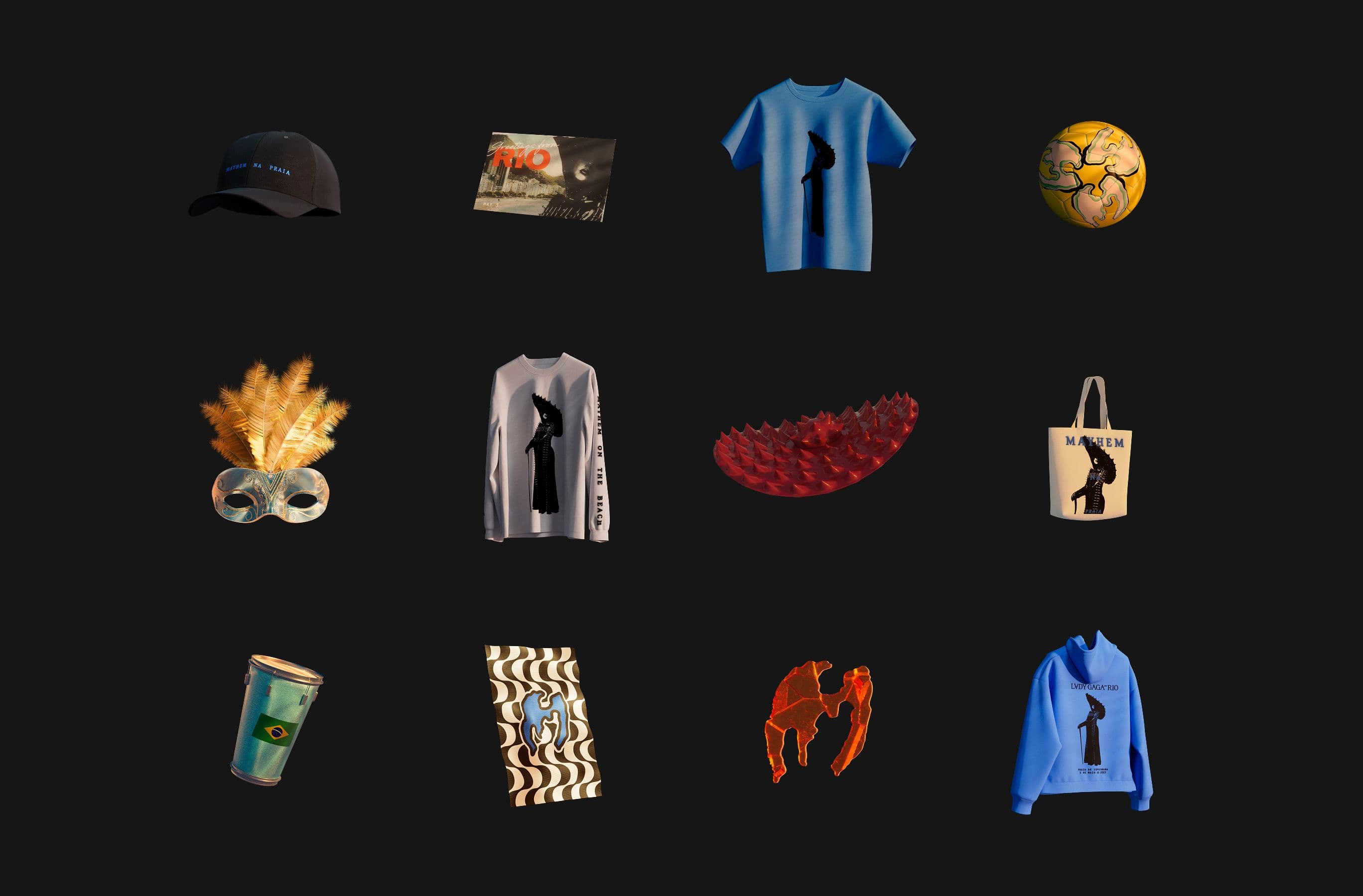Grid of rendered objects