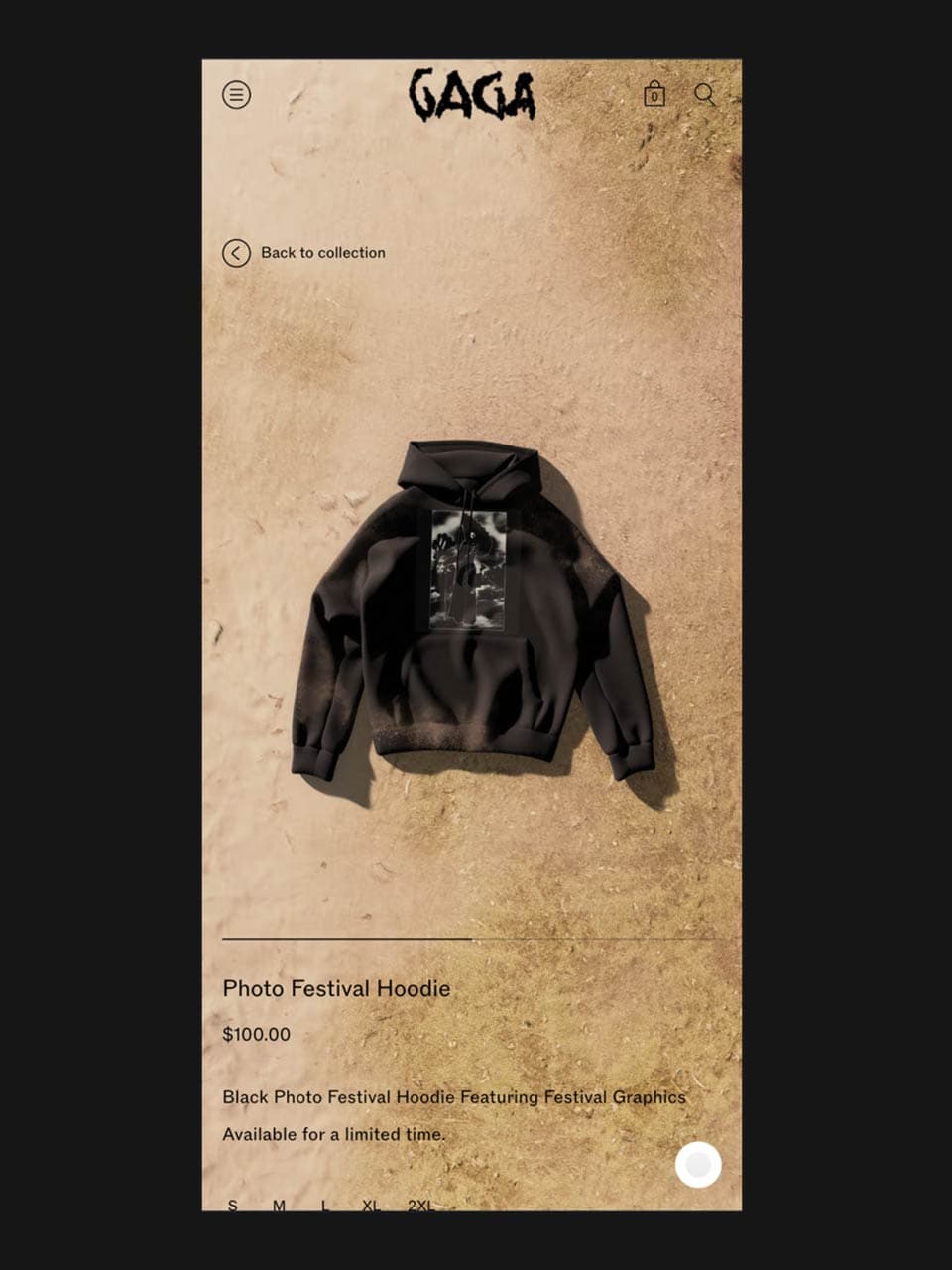 Screenshot of a Coachella hoodie on the Lady Gaga store