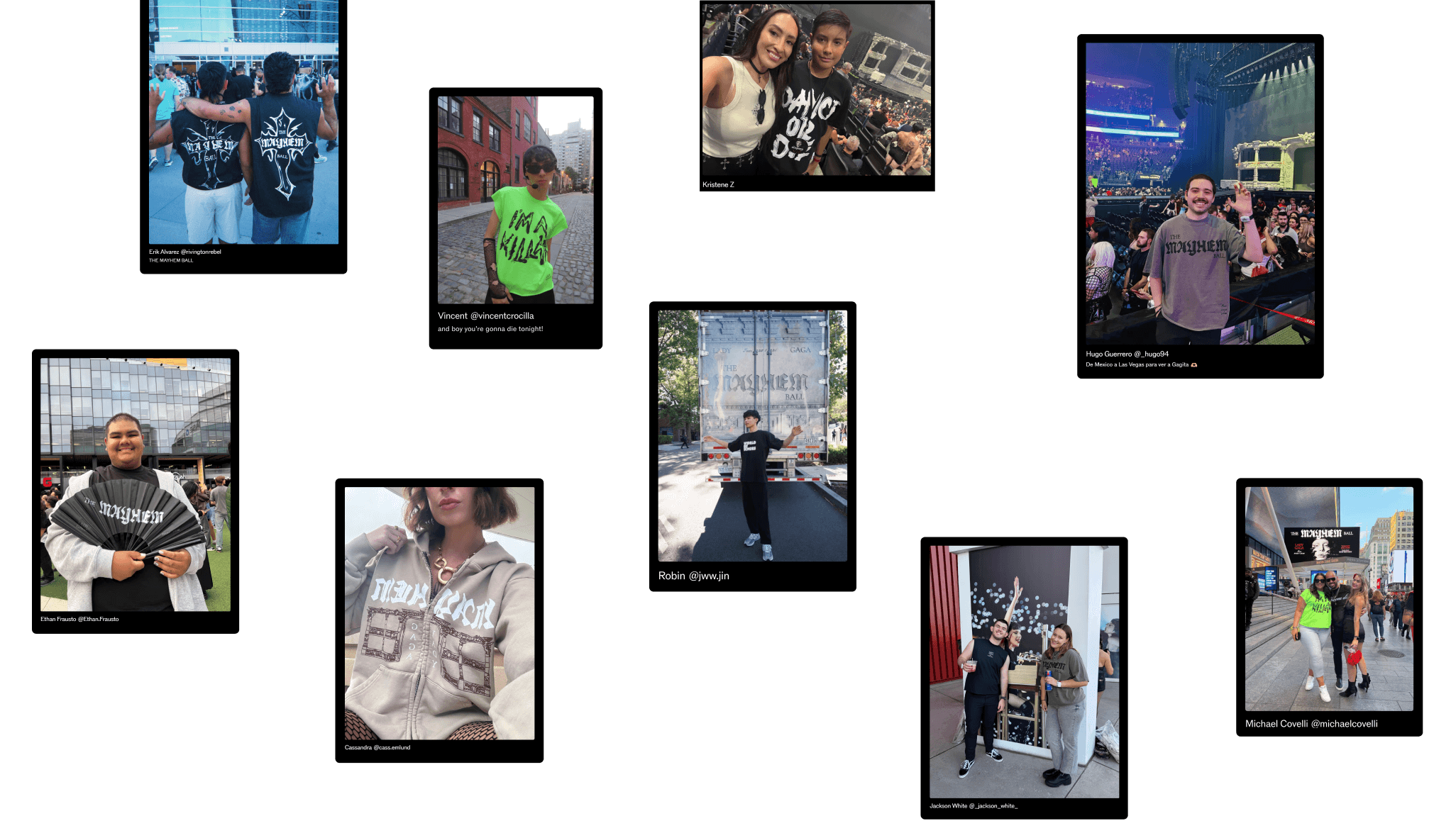 Grid of fans' photos wearing the tour merch