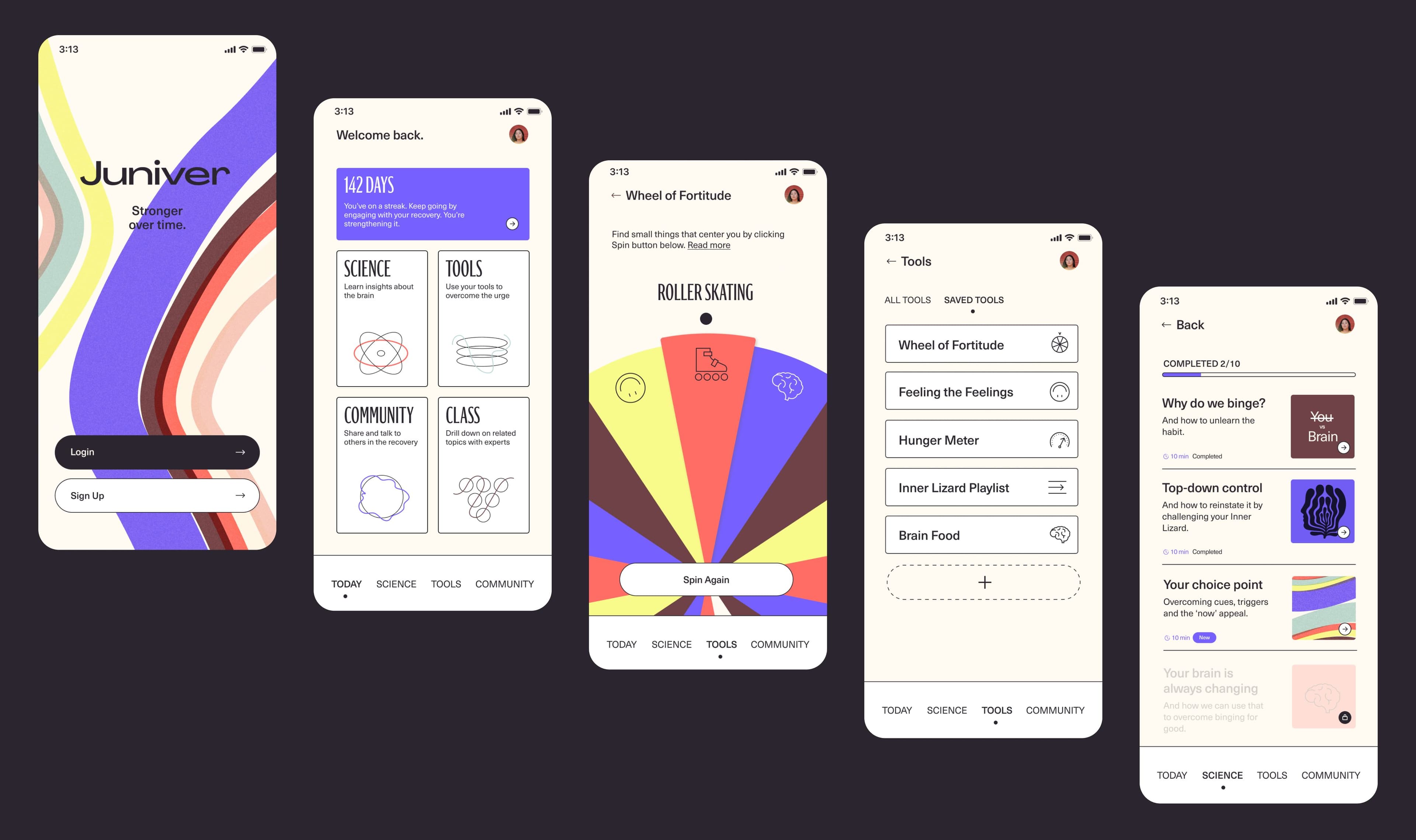 Juniver app screens