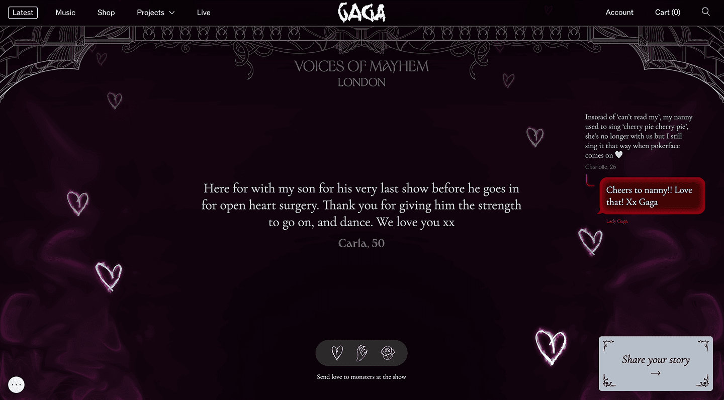 Voices of MAYHEM 3.0 - screenshot of live stream with a reply from Gaga