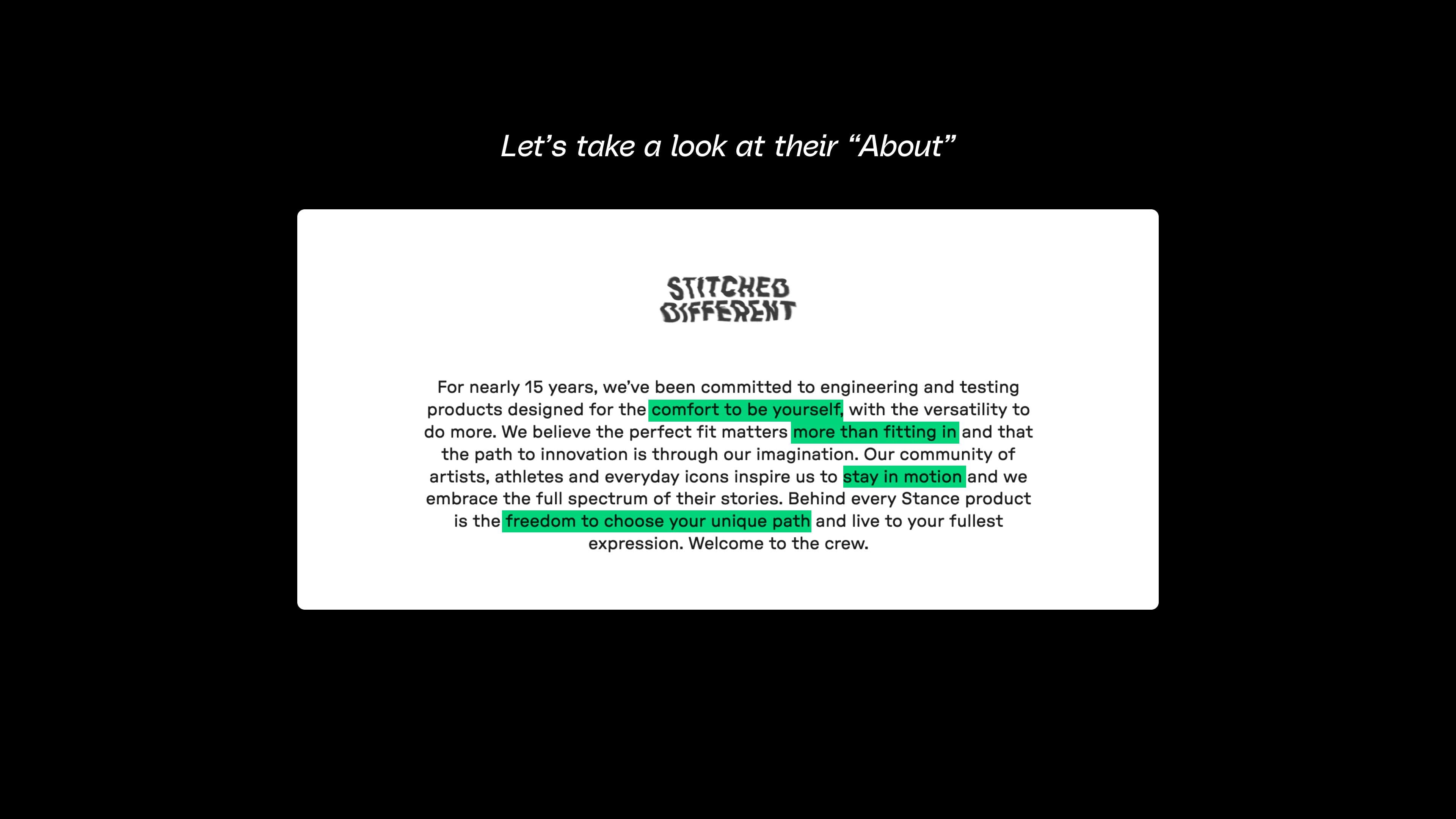 Stance about page