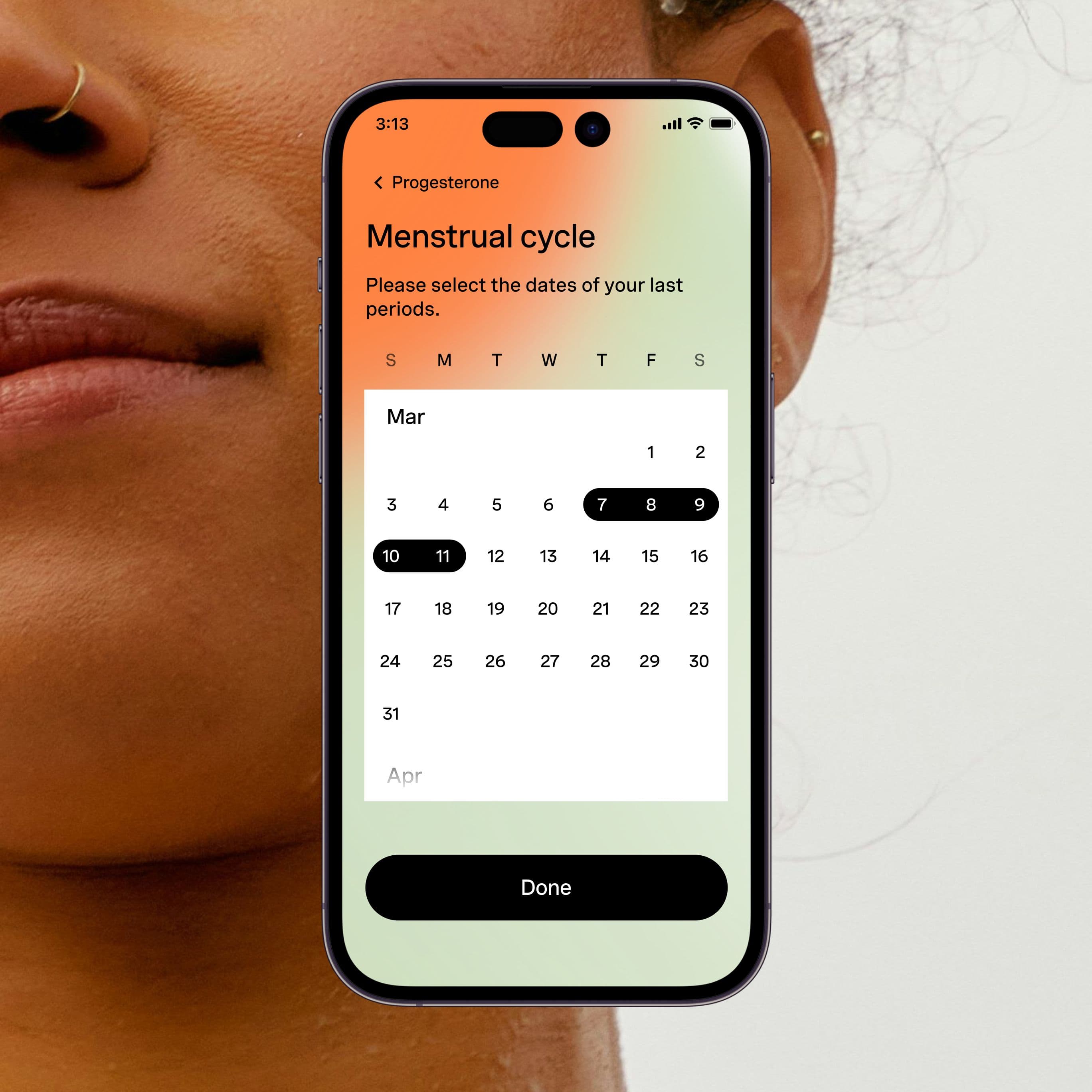 in-app menstrual cycle screen